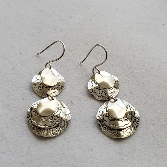 Silpada Sterling Dangle Textured Discs Earrings - Picture 9 of 15